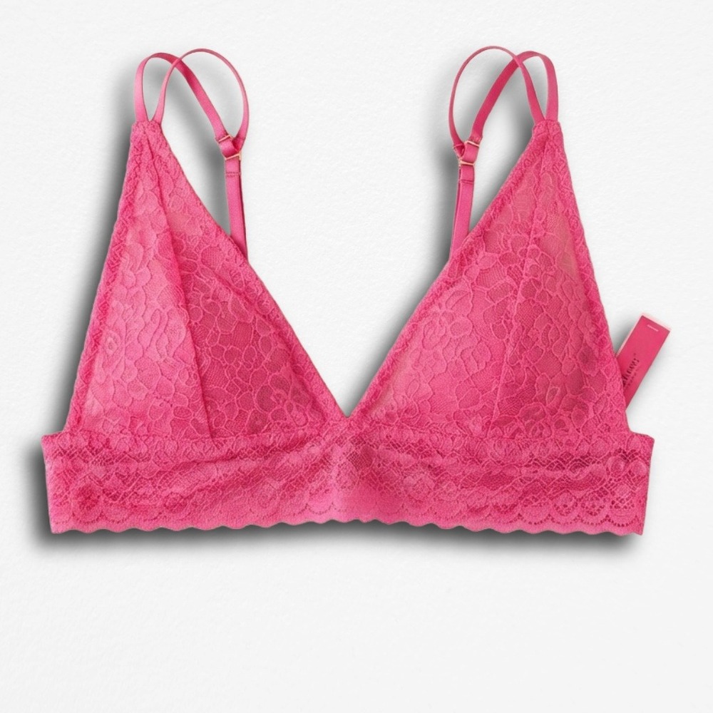 Victorias Secret Hot Pink Floral Lace Triangle Bralette Adjustable Straps Medium